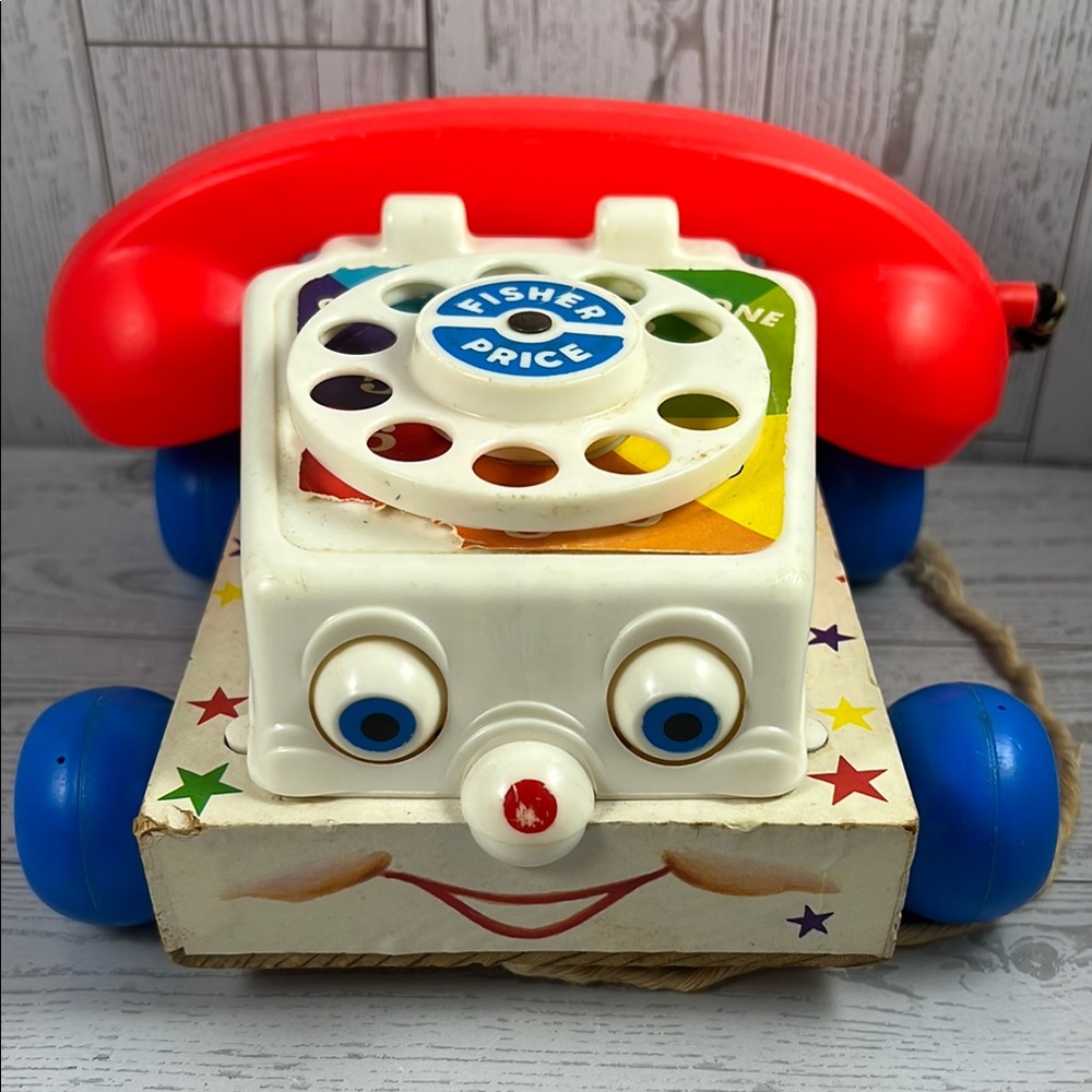 Vintage Fisher-Price Classic Chatter Telephone Toy with Wooden Base - Picture 8 of 8